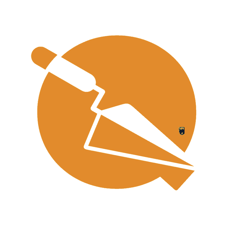 12 A orange circle with a knife and a black dot in it.
