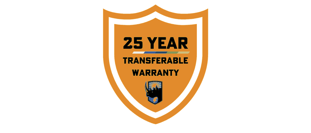 3 A shield with the words " 2 5 year transferable warranty ".
