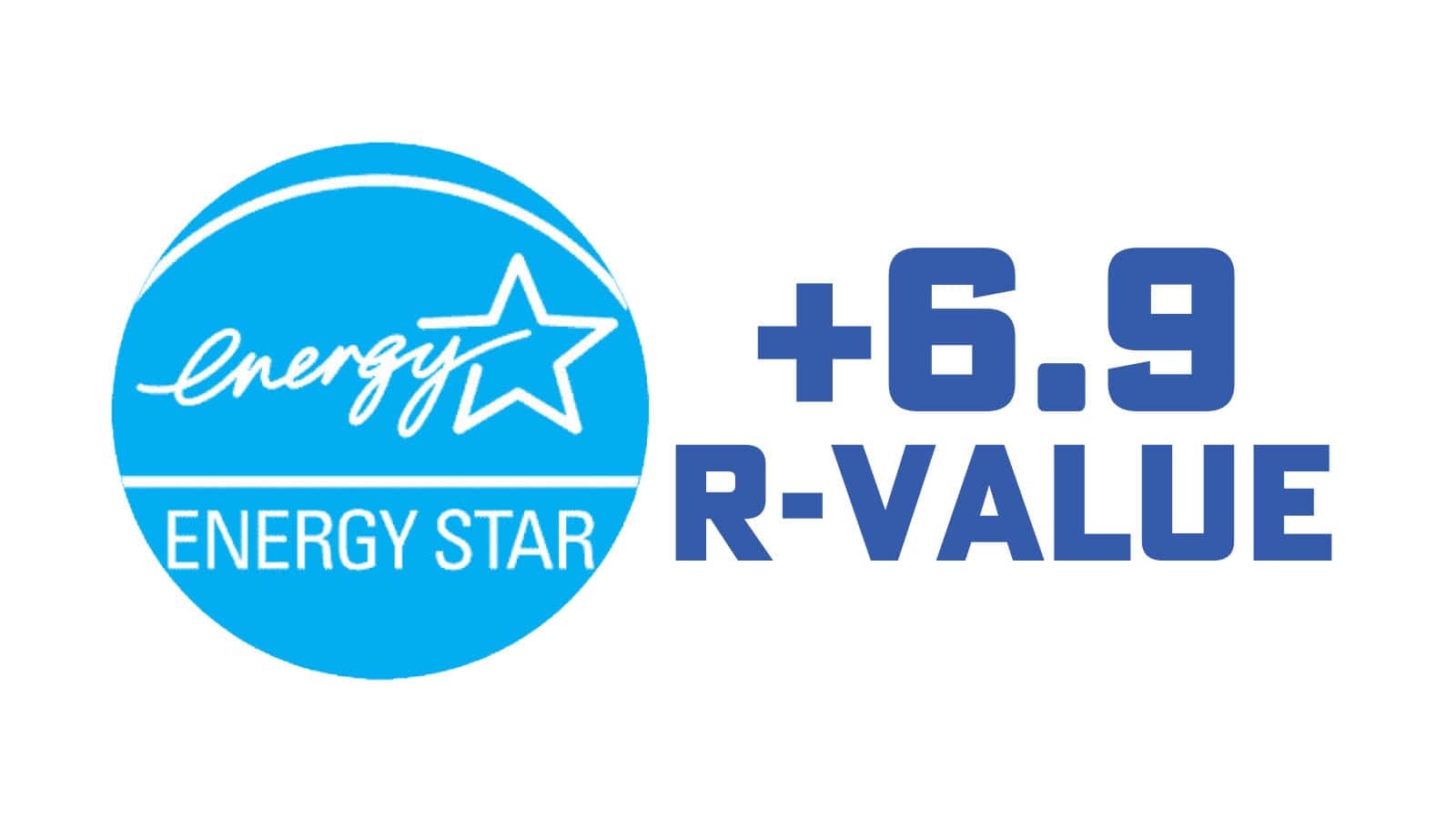 A blue energy star logo next to the words " energysaving r-value ".