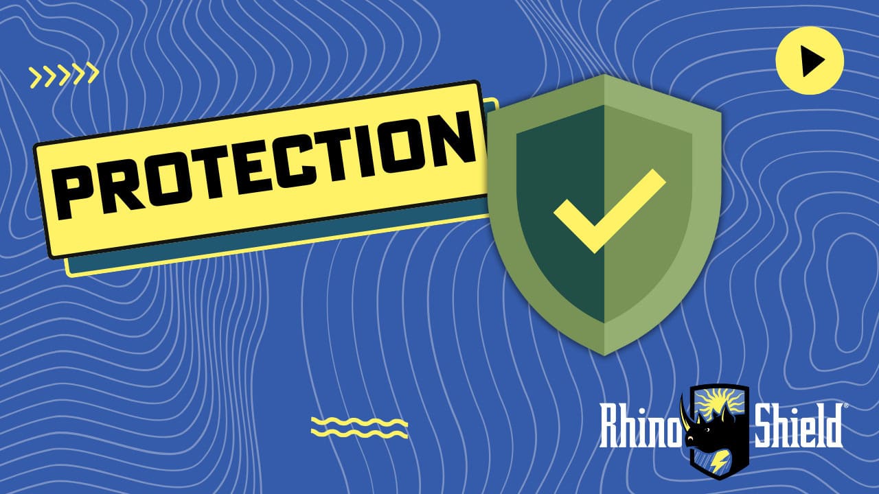 Core-Benefits_02 A blue background with a yellow sign and a green shield.