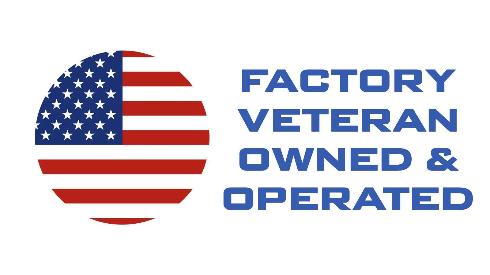A red, white and blue american flag with the words factory veteran owner operator.